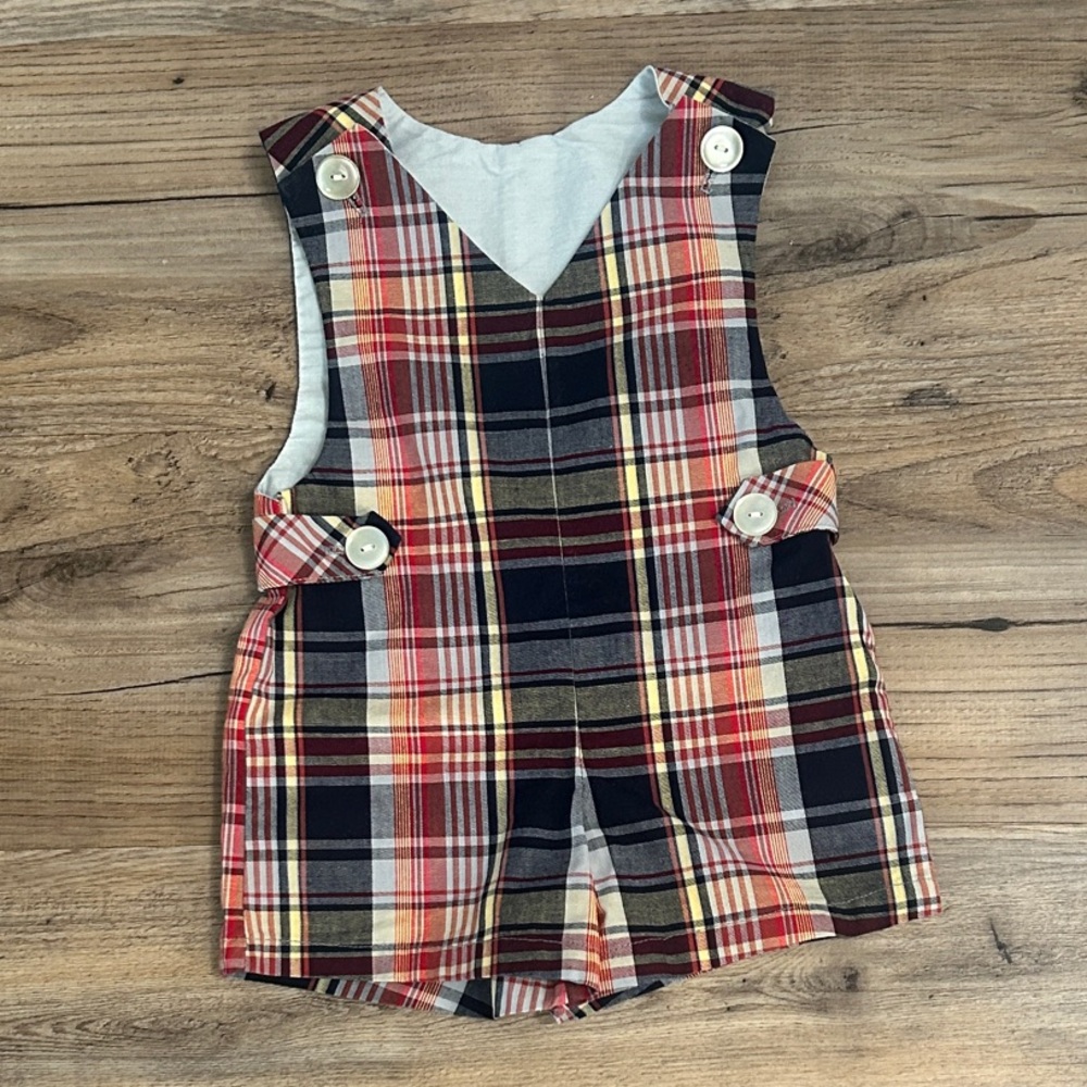 Handmade Plaid Buttoned Baby Romper